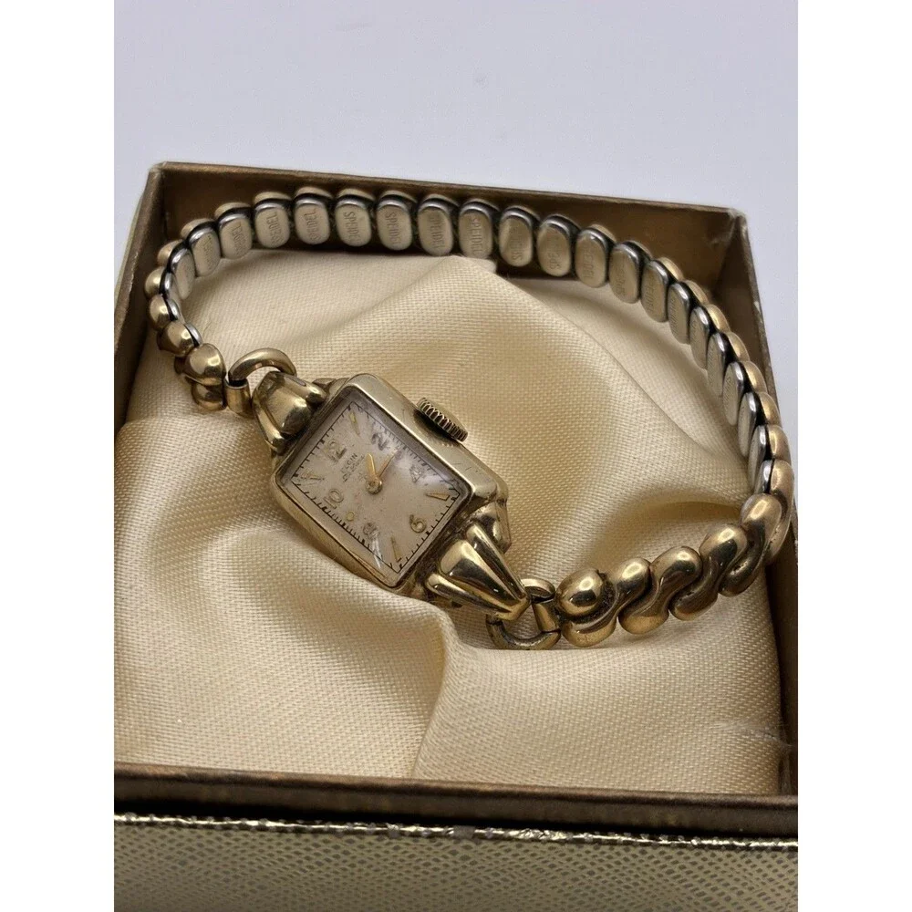 Vintage Elgin Deluxe 17 Jewel 10KT Gold filled Womens Wrist Watch 4 ADJ'S
